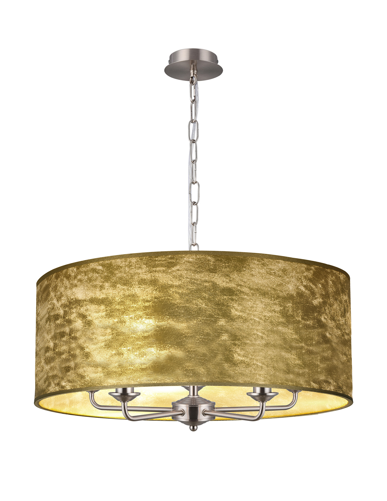 DK0678  Banyan 60cm 5 Light Pendant Satin Nickel, Gold Leaf